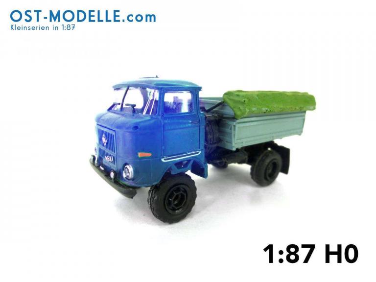 IFA W50LA ND mit 2Seitenkipper offener Plane blau grau